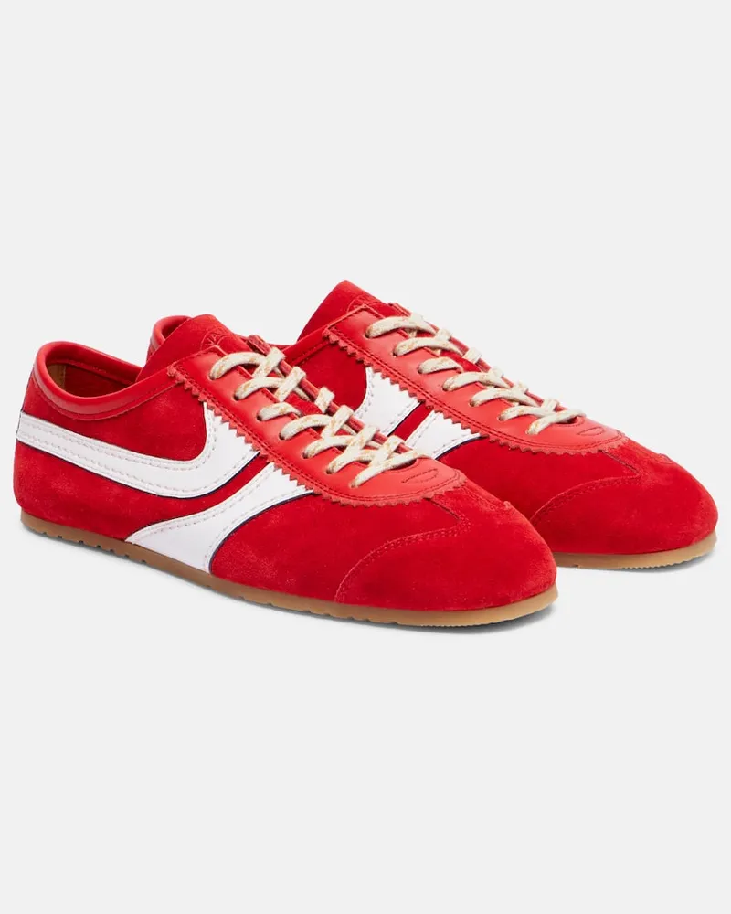 Dries van Noten Sneakers aus Veloursleder und Leder Rot