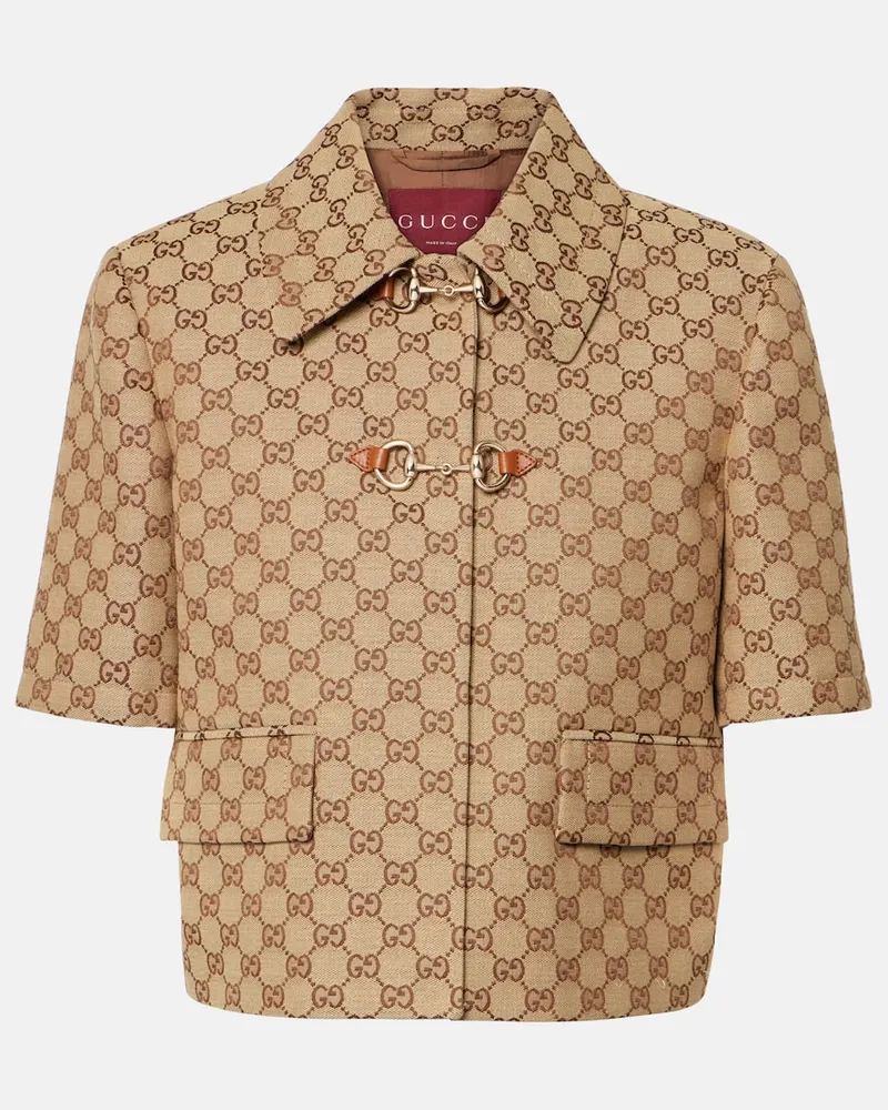Gucci Jacke GG Horsebit aus Canvas Nude