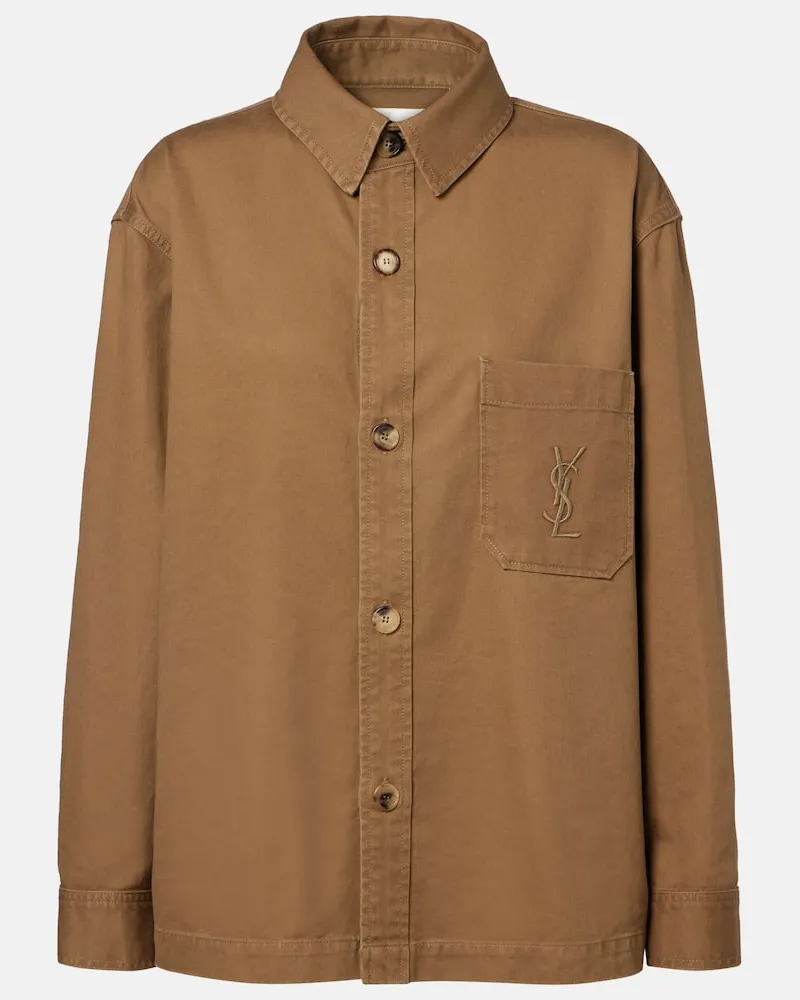 Saint Laurent Hemdjacke Cassandre aus Baumwolle und Leinen Braun