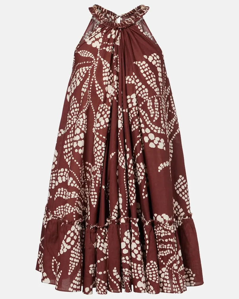 Poupette St Barth Bedrucktes Minikleid Cleo aus Baumwolle Braun