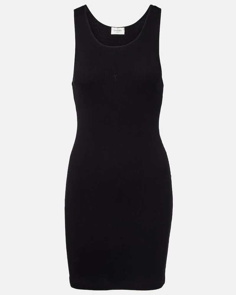 Saint Laurent Minikleid Cassandre aus Baumwoll-Rippstrick Schwarz