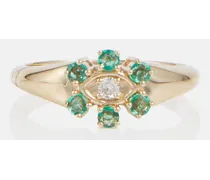 Ring aus 14kt Gelbgold mit Diamant und Smaragden
