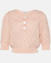 Alessandra Rich Verziertes Cropped-Top aus einem Mohairgemisch Pink