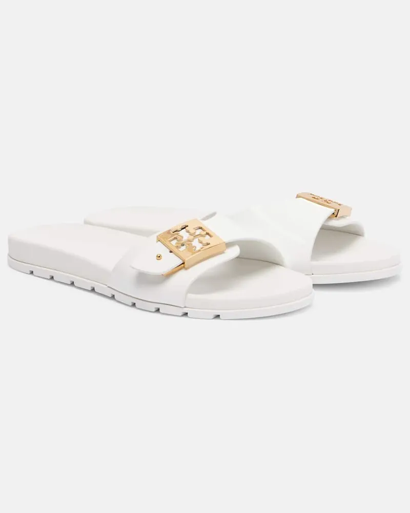 Tory Burch Pantoletten Double T aus Lacklederimitat Weiß