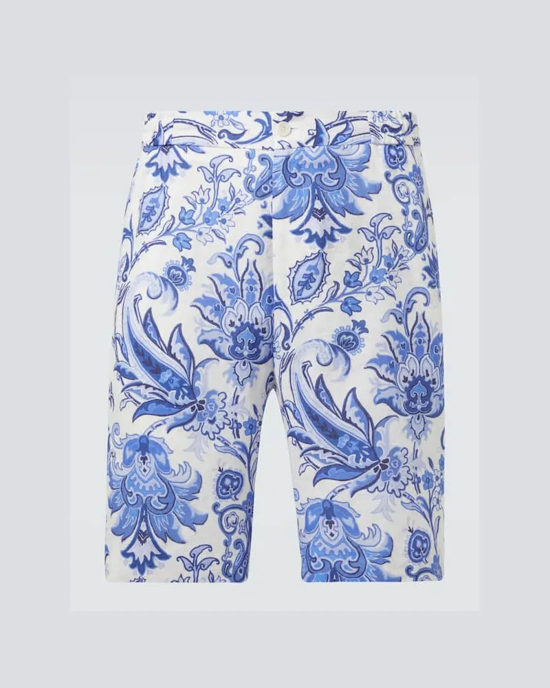 Etro Bedruckte Bermuda-Shorts aus Leinen Blau