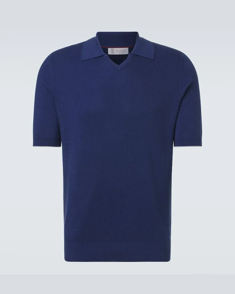 Brunello Cucinelli Polohemd aus Rippstrick Blau