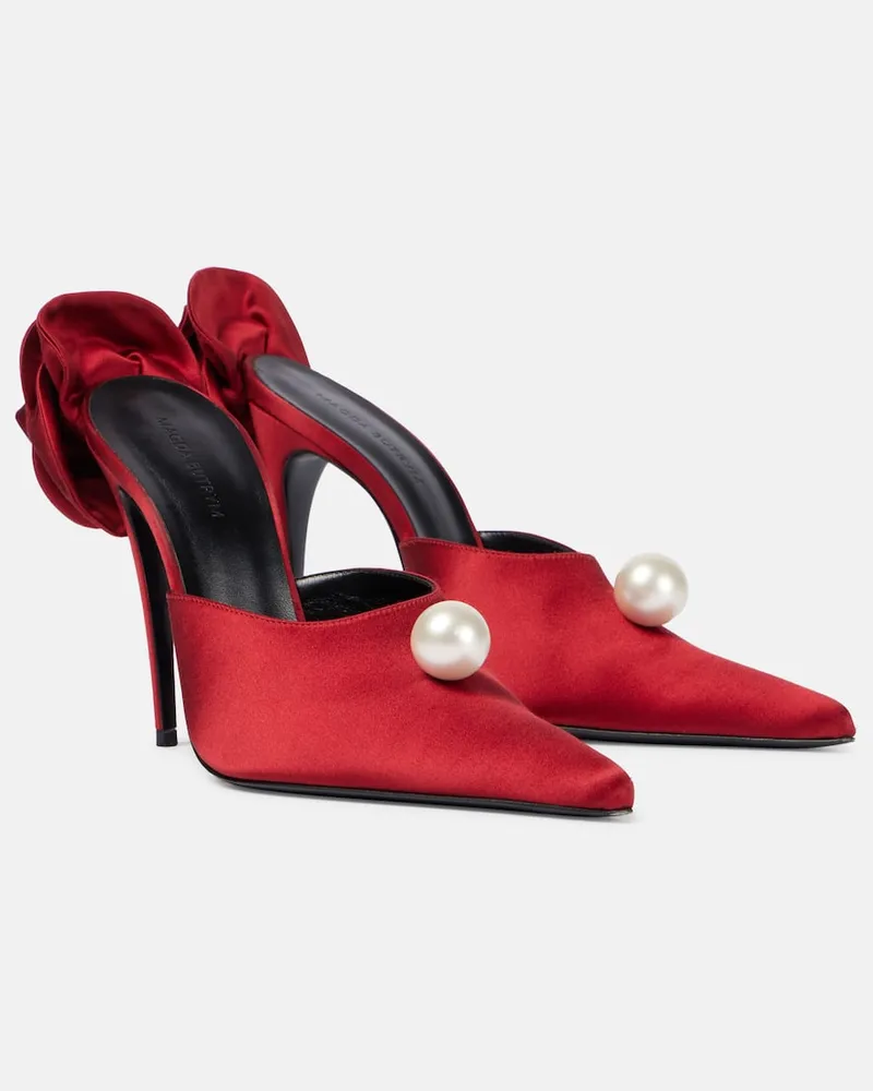 Magda Butrym Mules aus Satin mit Zierperlen Rot