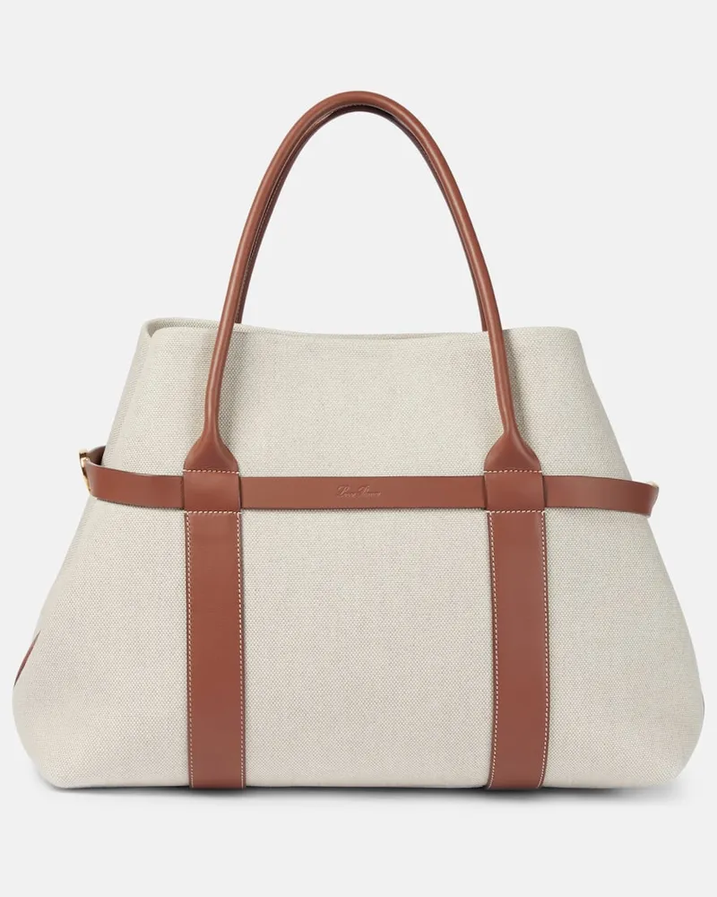 Loro Piana Tote Bag Ghiera Large aus Canvas mit Leder Weiß