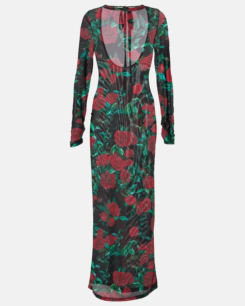Alexandra Miro Bedrucktes Maxikleid Selene aus Mesh Schwarz