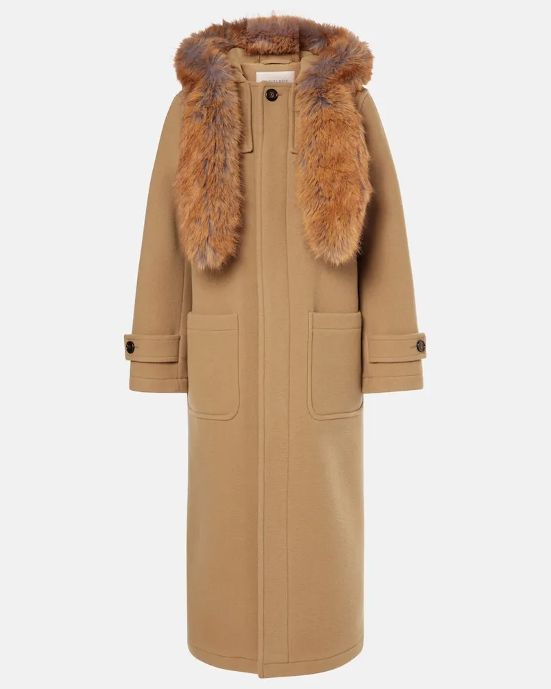 Burberry Mantel aus Wolle mit Faux Fur Beige