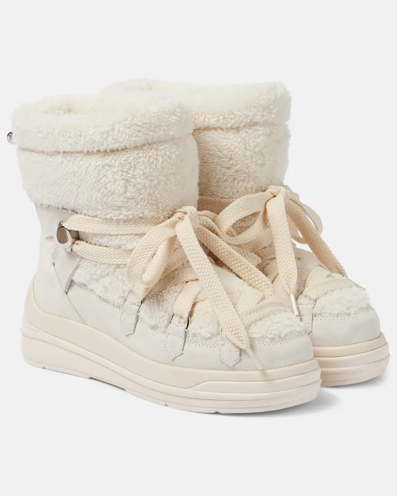 Moncler Schneestiefel Insolux aus Veloursleder und Faux Shearling Weiß