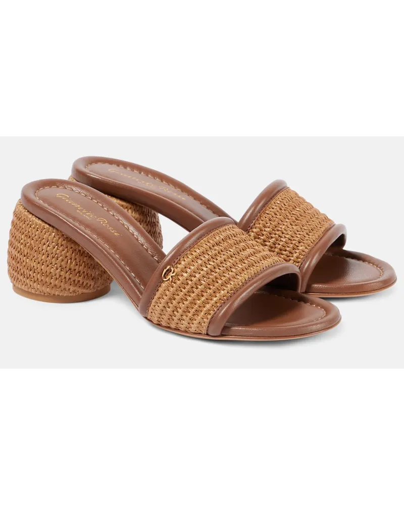 Gianvito Rossi Pantoletten Marbella aus Raffiabast und Leder Braun