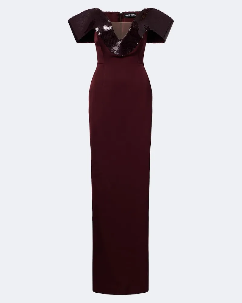 David Koma Off-Shoulder-Robe aus Satin mit Pailletten Burgunderrot