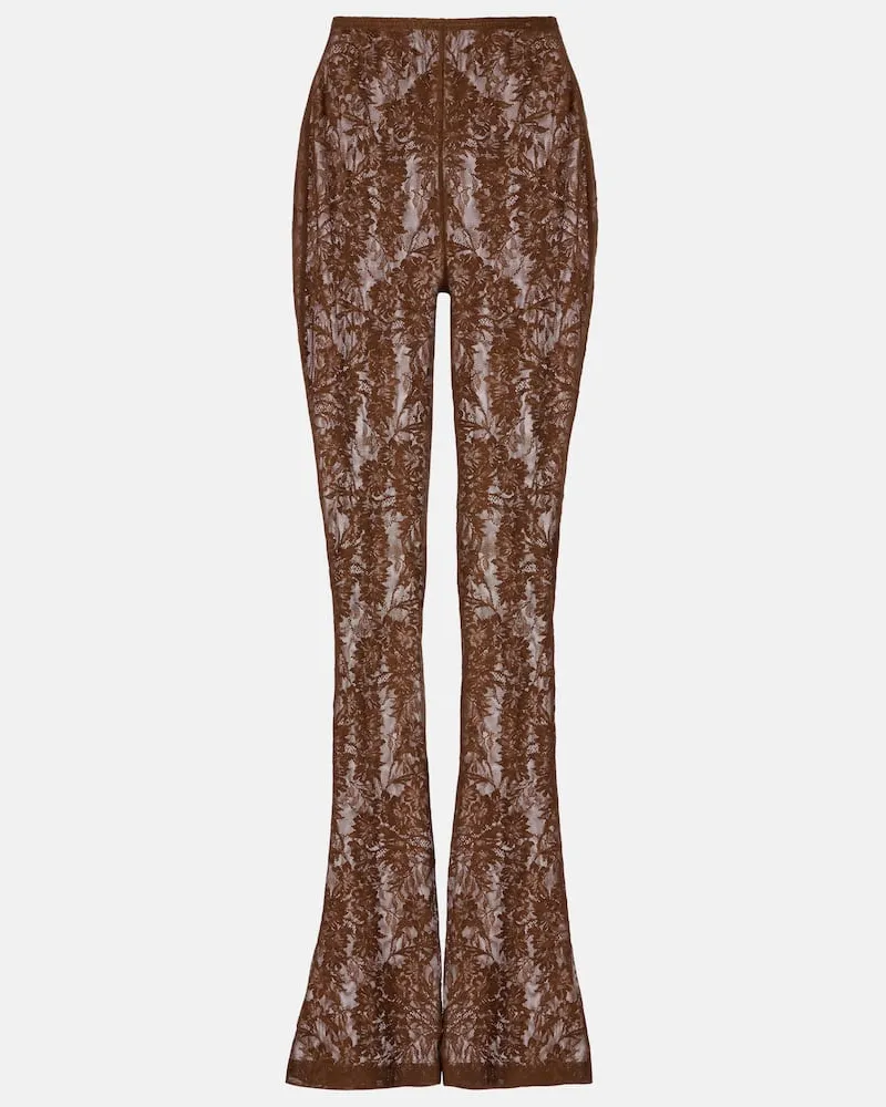 Norma Kamali High-Rise-Schlaghose aus Spitze Braun