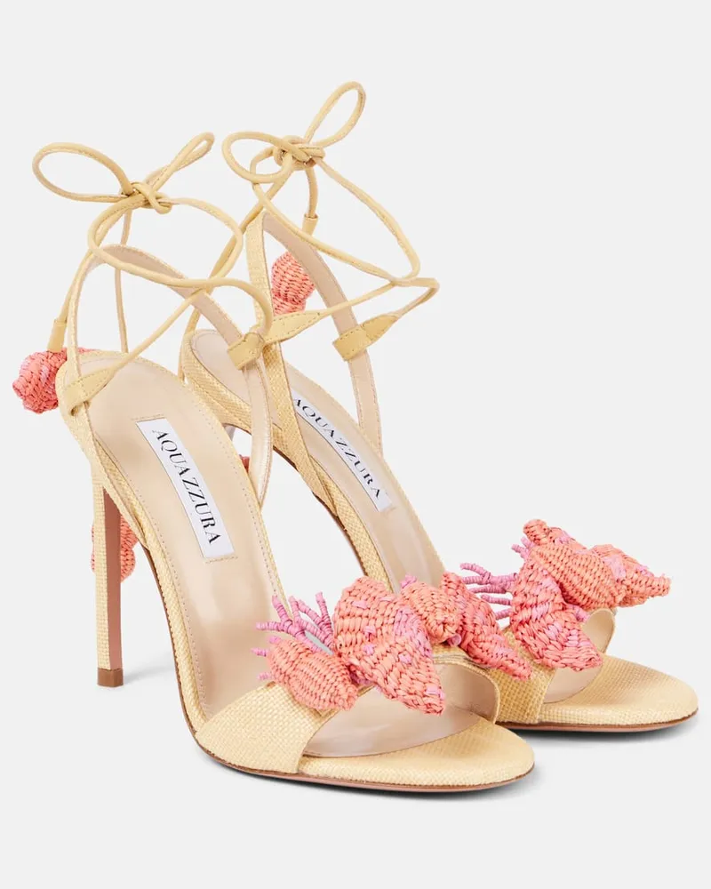 Aquazzura Sandalen Marea 105 aus Raffiabast mit Leder Rosa