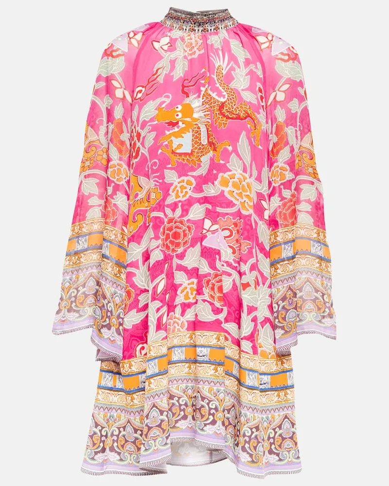 Camilla Bedrucktes Minikleid aus Seide Multicolor