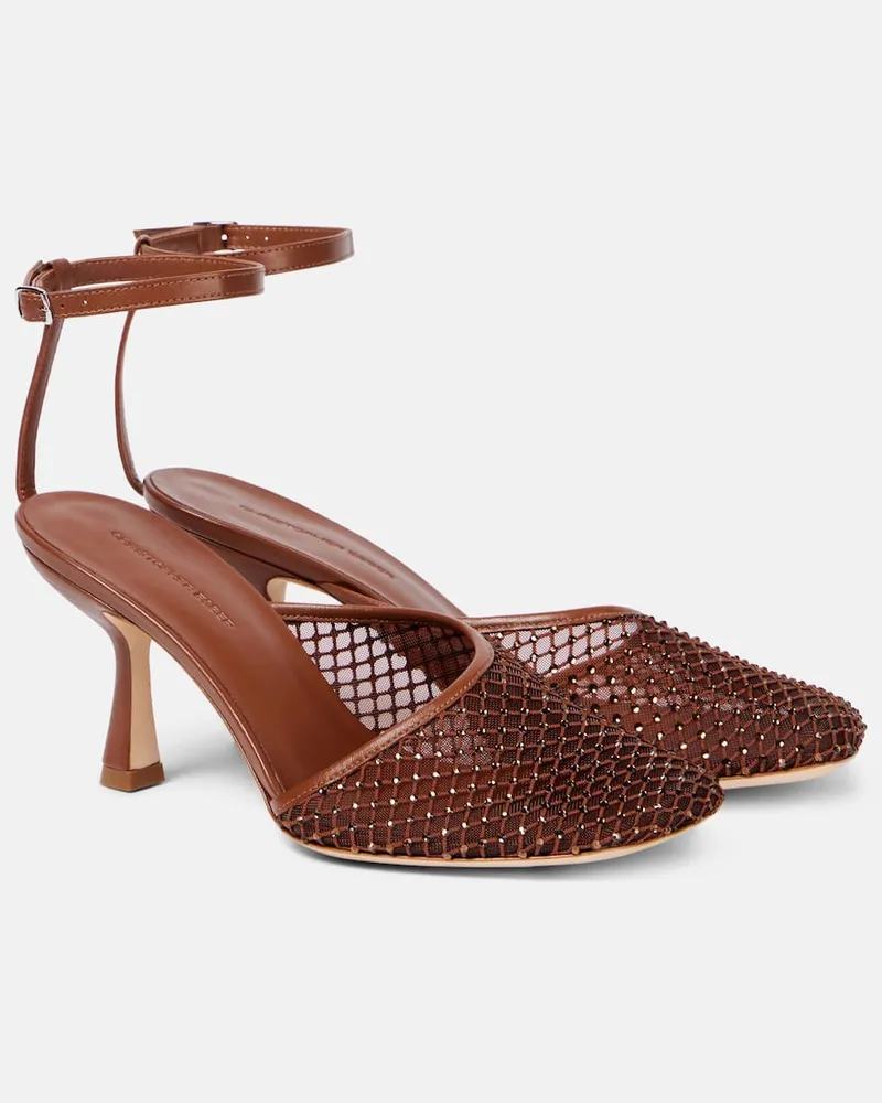 Christopher Esber Pumps Minette aus Mesh mit Kristallen Braun