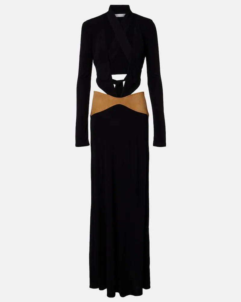 Christopher Esber Robe Contour aus Jersey mit Veloursleder Schwarz