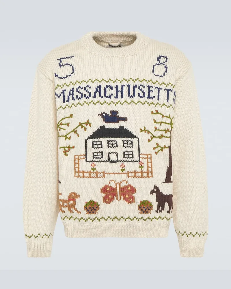 BODE Pullover Homestead Sampler aus Wolle Weiß