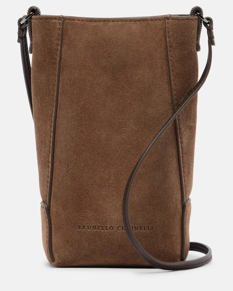Brunello Cucinelli Smartphone-Etui Monili Duo Mini aus Veloursleder Braun