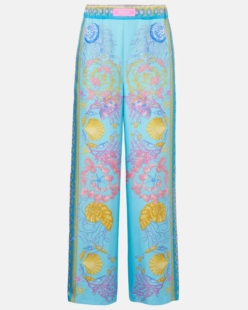 Versace Bedruckte Hose mit weitem Bein Blau