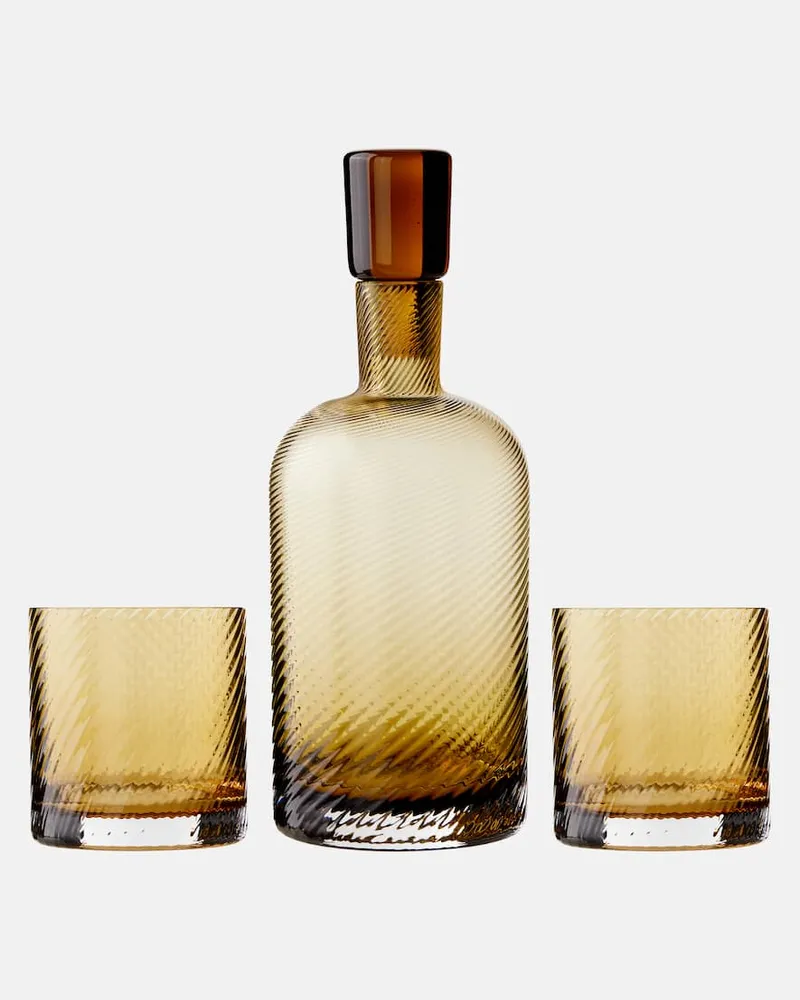 NasonMoretti Set Borealis aus Flasche und zwei Tumbler-Gläsern Braun