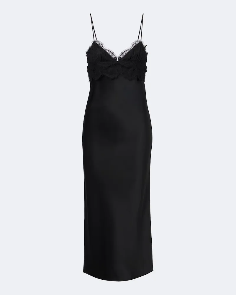 KHAITE Slipkleid Joelle aus Satin mit Spitze Schwarz