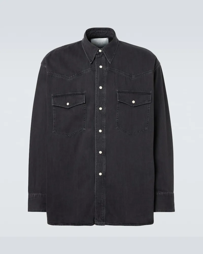 Studio Nicholson Hemdjacke Mylo aus Denim Schwarz