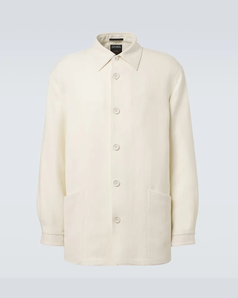 Ermenegildo Zegna Hemdjacke aus Wolle und Leinen Weiß