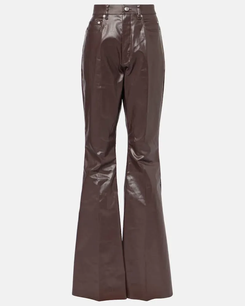 Rick Owens Beschichtete High-Rise-Hose aus Canvas Braun