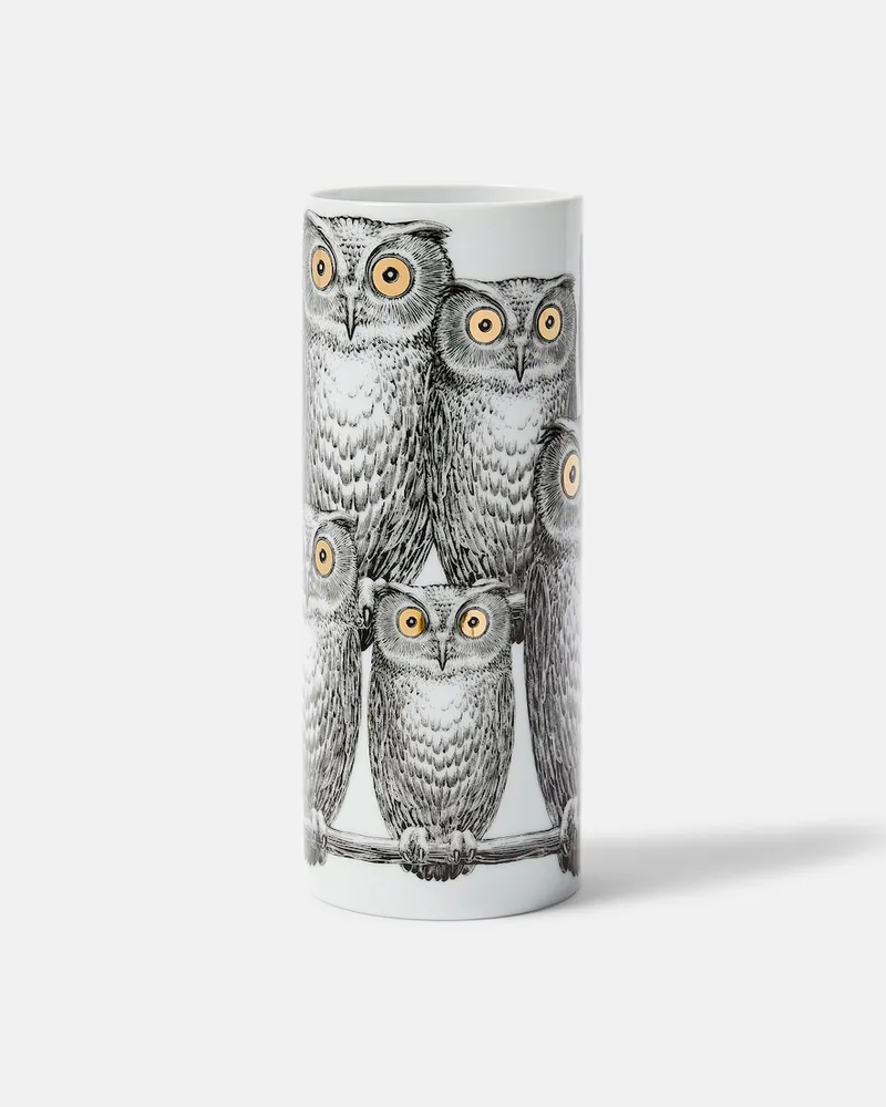 Fornasetti Vase Civette Small aus Porzellan Weiß