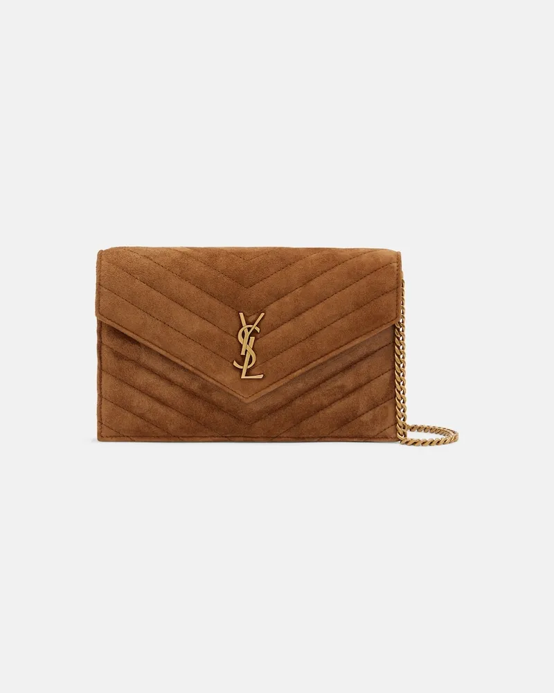 Saint Laurent Portemonnaie Cassandre Mini aus Veloursleder Braun