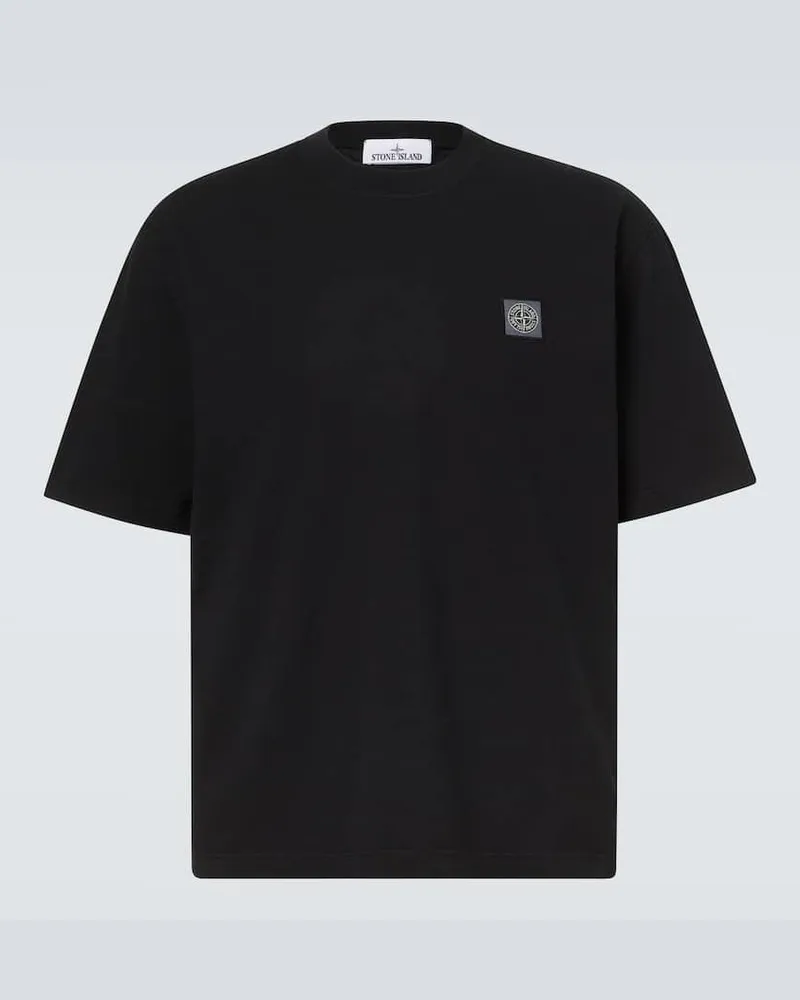 Stone Island Besticktes T-Shirt aus Baumwoll-Jersey Schwarz