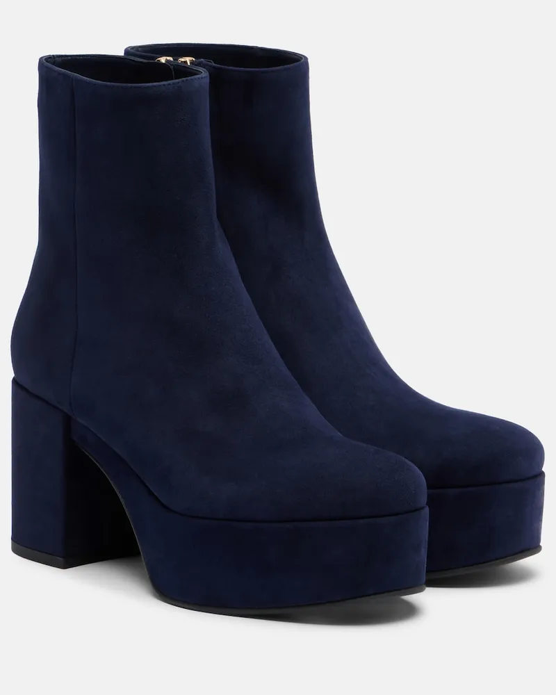 Gianvito Rossi Ankle Boots Sally aus Veloursleder Blau