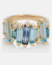 Suzanne Kalan Ring aus 14kt Gelbgold mit Diamanten und Topaz Blau