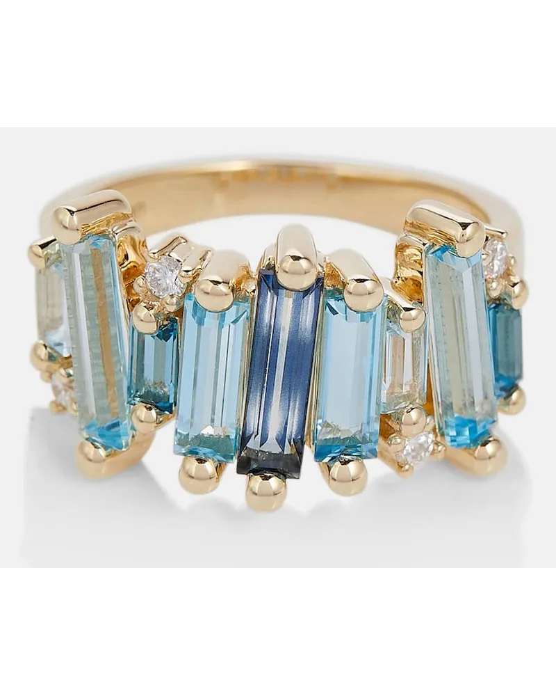 Suzanne Kalan Ring aus 14kt Gelbgold mit Diamanten und Topaz Blau