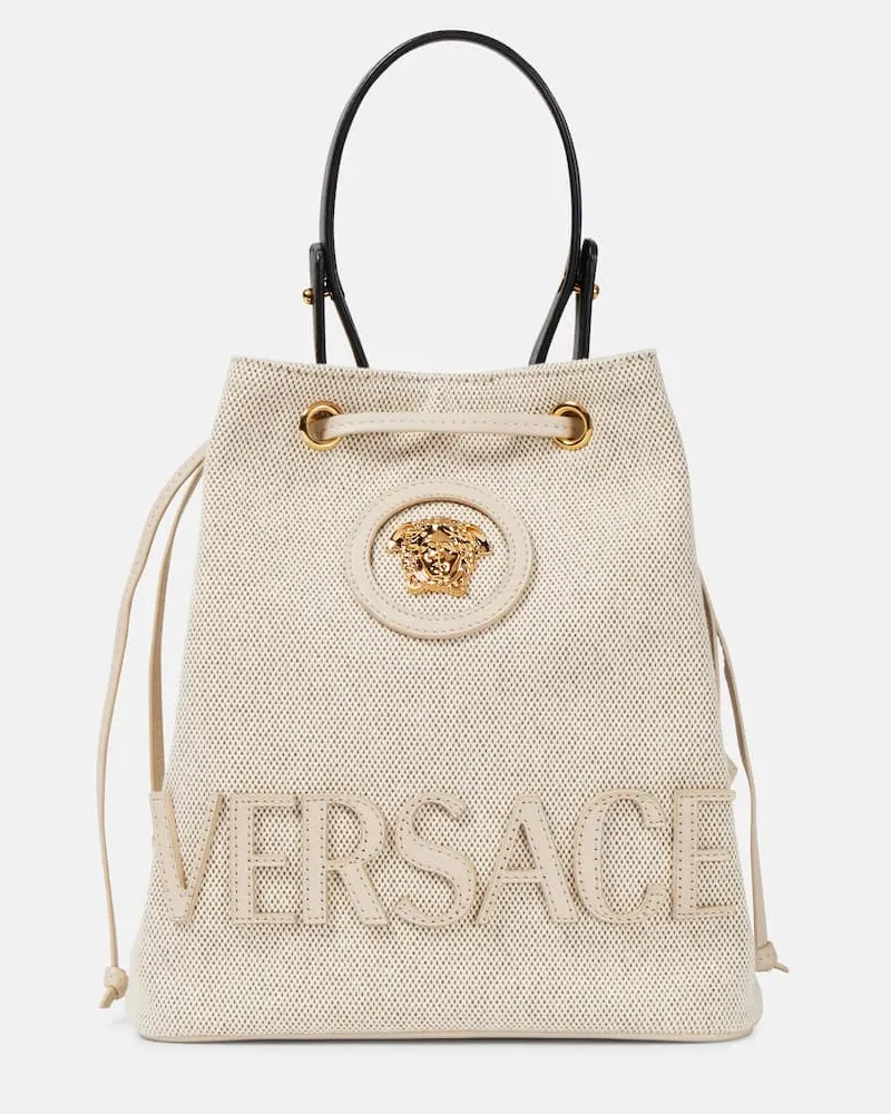 Versace Bucket-Bag La Medusa Small aus Canvas Weiß