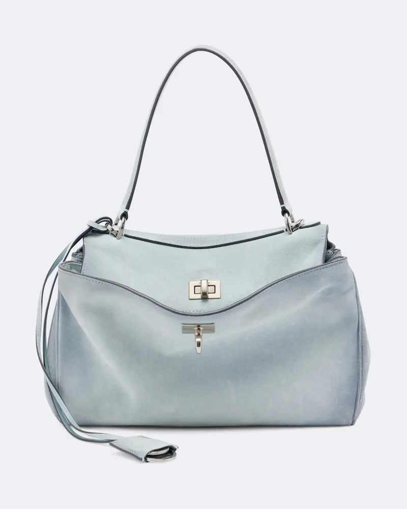 Balenciaga Schultertasche Rodeo Medium aus Veloursleder Blau