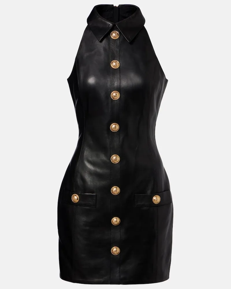 Balmain Minikleid aus Leder Schwarz