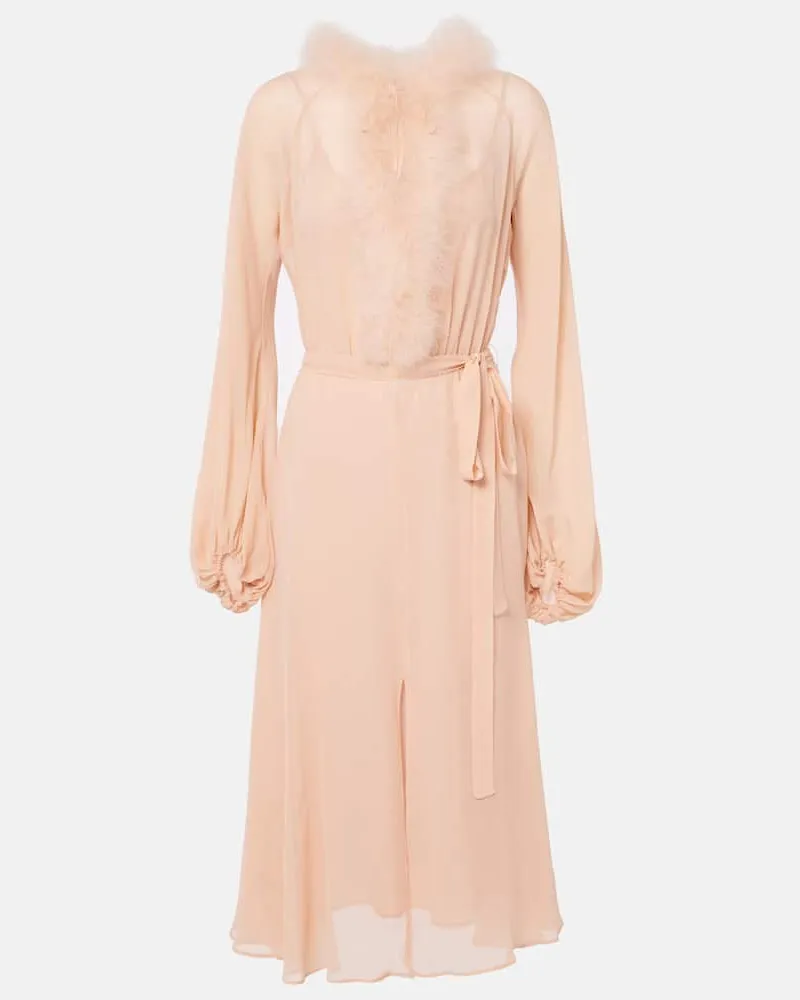 Blumarine Midikleid Georg aus Seide mit Federn Rosa