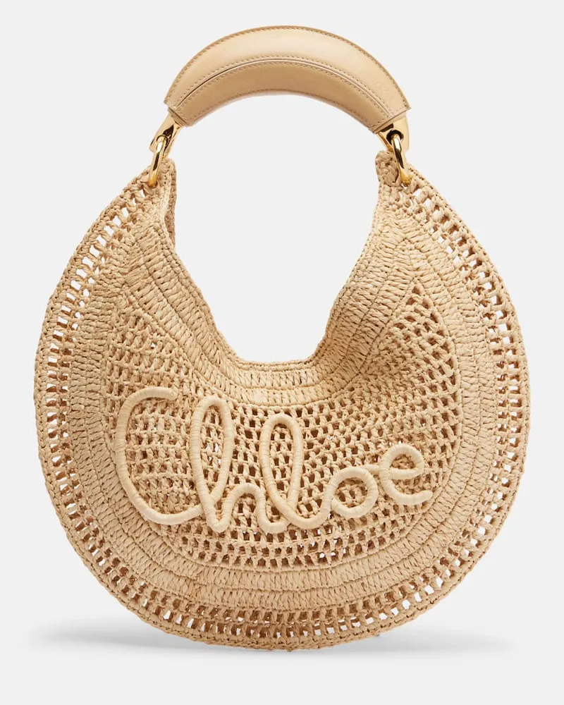 Chloé Chloé Schultertasche Summer Banana Medium aus Raffiabast Beige