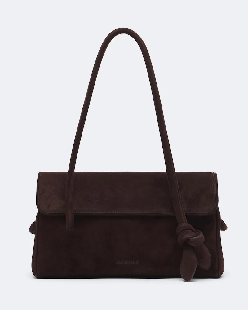 Jacquemus Schultertasche Turismo Long aus Veloursleder Braun