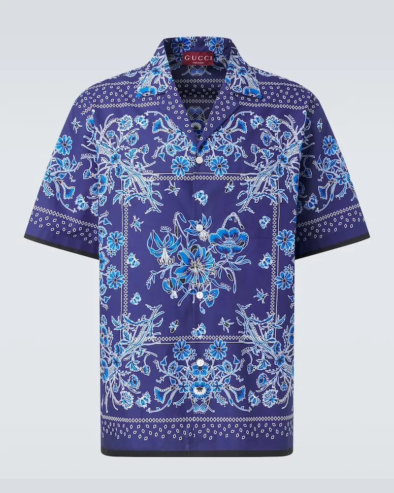 Gucci Bedrucktes Hemd aus Baumwolle Blau