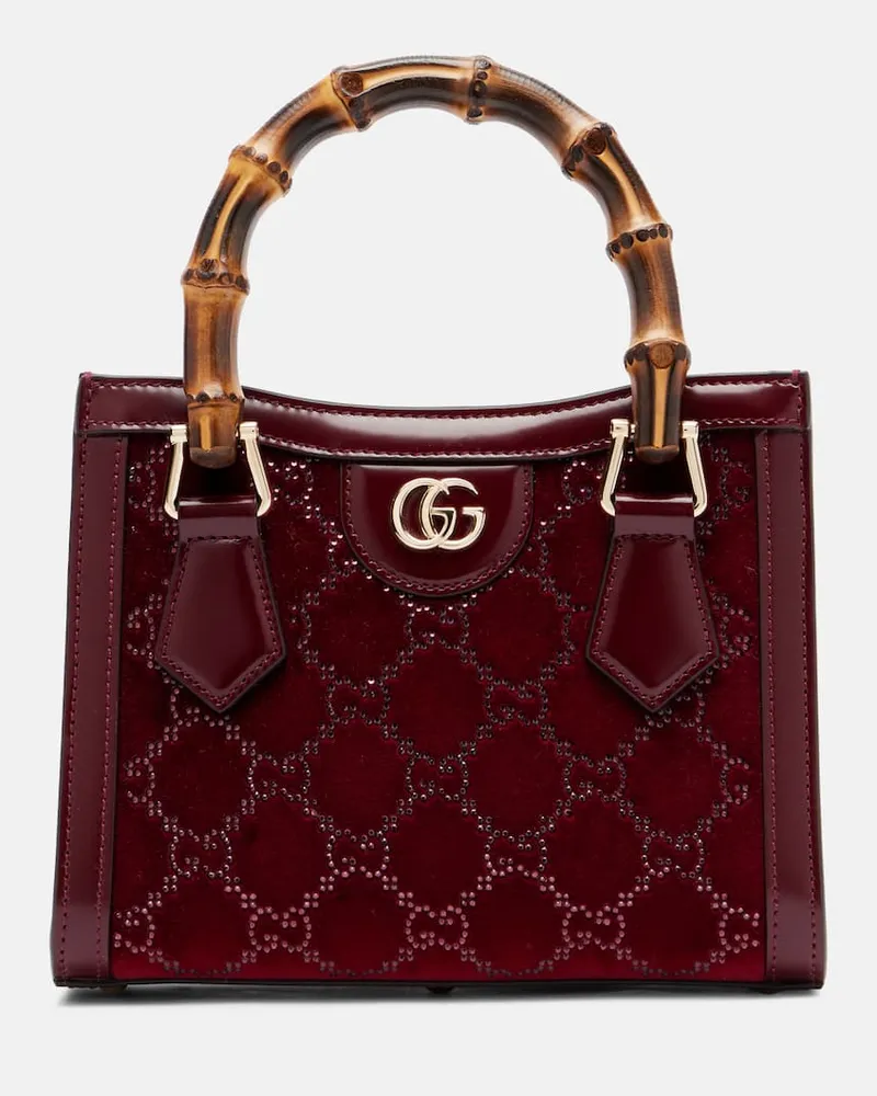Gucci Tote Bag Gucci Diana GG Crystal aus Samt Burgunderrot
