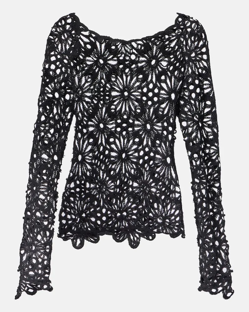 Norma Kamali Off-Shoulder-Top aus Häkelstrick Schwarz