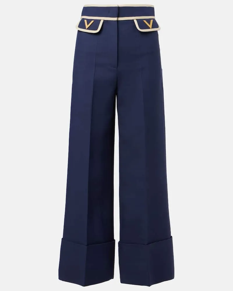 Valentino Garavani Weite Hose VGold aus Crepe Couture Blau