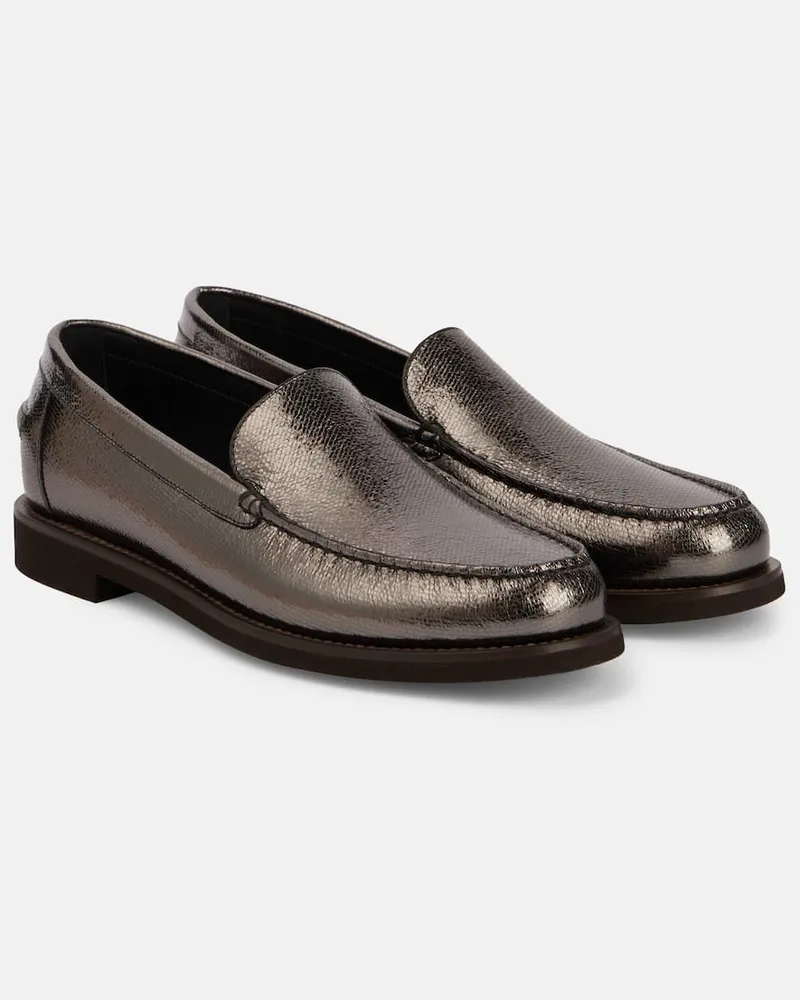 Brunello Cucinelli Loafers aus Metallic-Leder Silber
