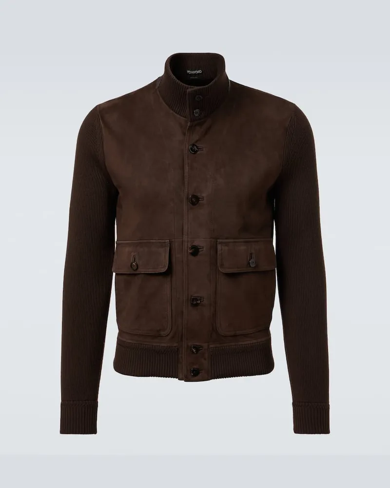 Tom Ford Blouson aus Wolle und Veloursleder Braun