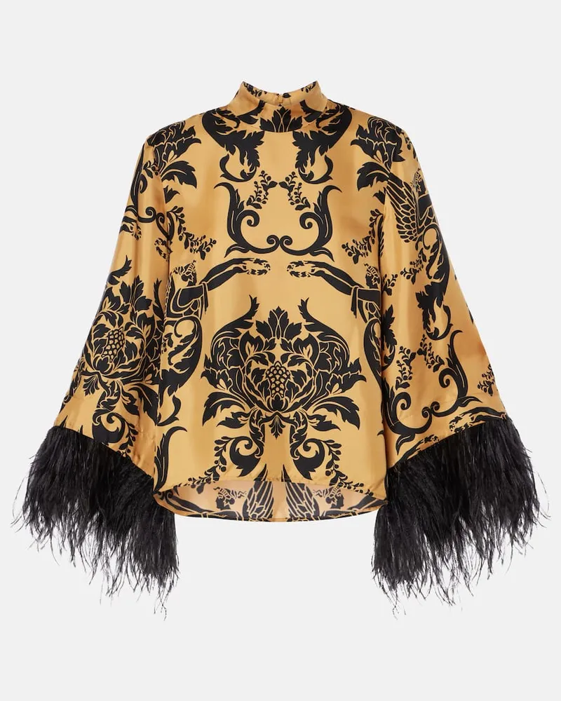La DoubleJ Top Make An Exit aus Seiden-Twill mit Federn Gelb
