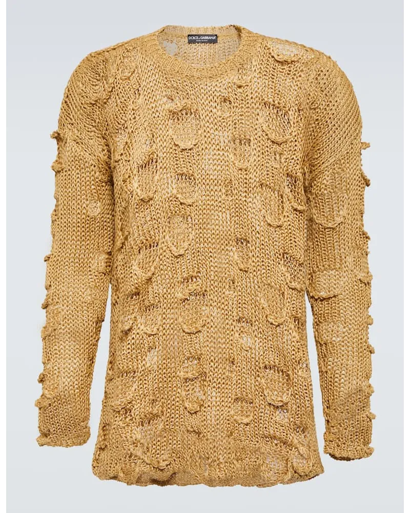 Dolce & Gabbana Pullover Re-Edition aus Seide und Leinen Beige